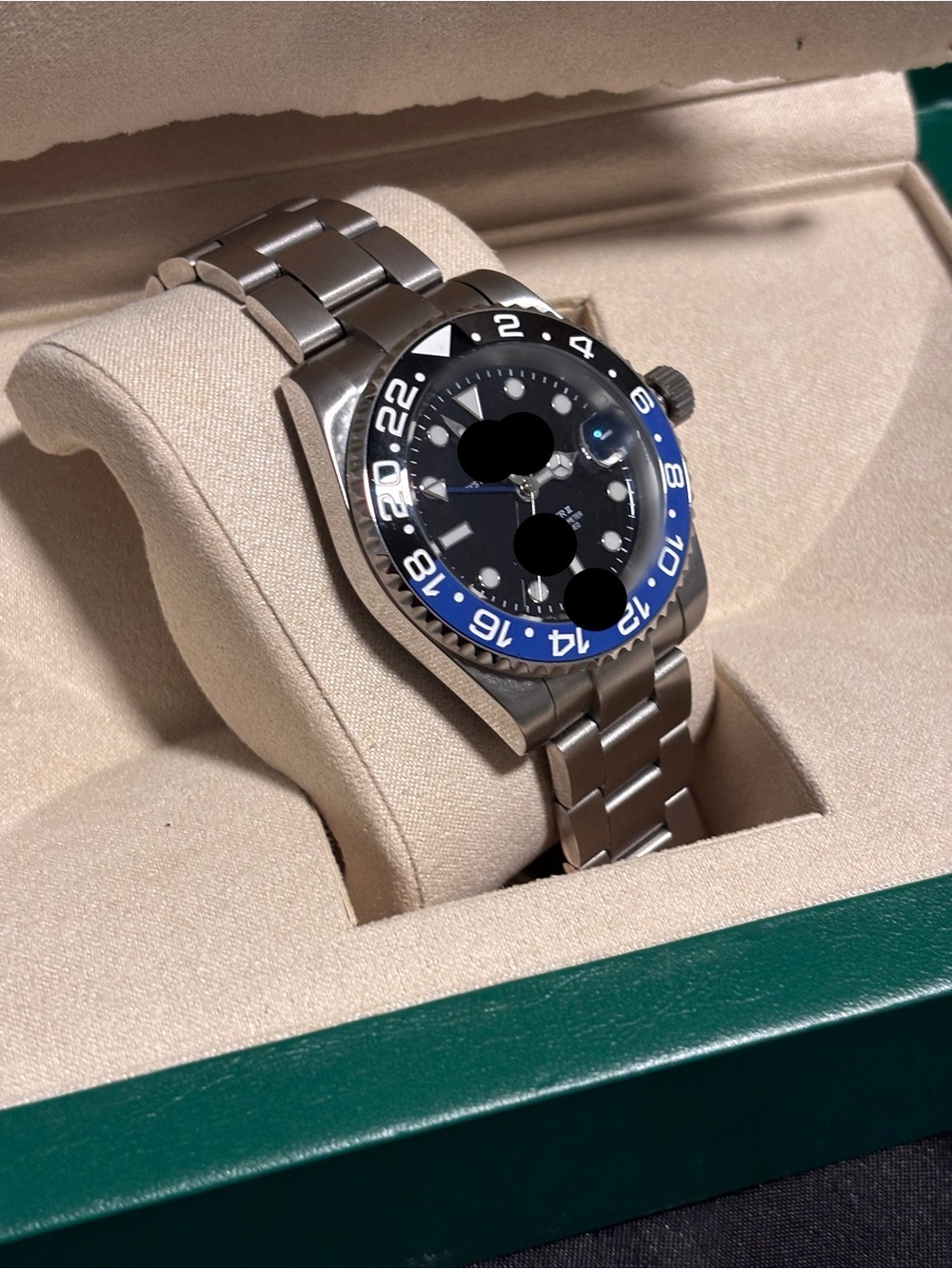 Men's Stainless Steel Watch with Black and Blue Bezel